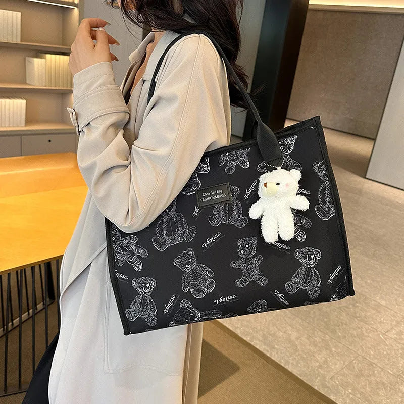 Women's printed canvas tote bag with rhombus pattern in black or white colours