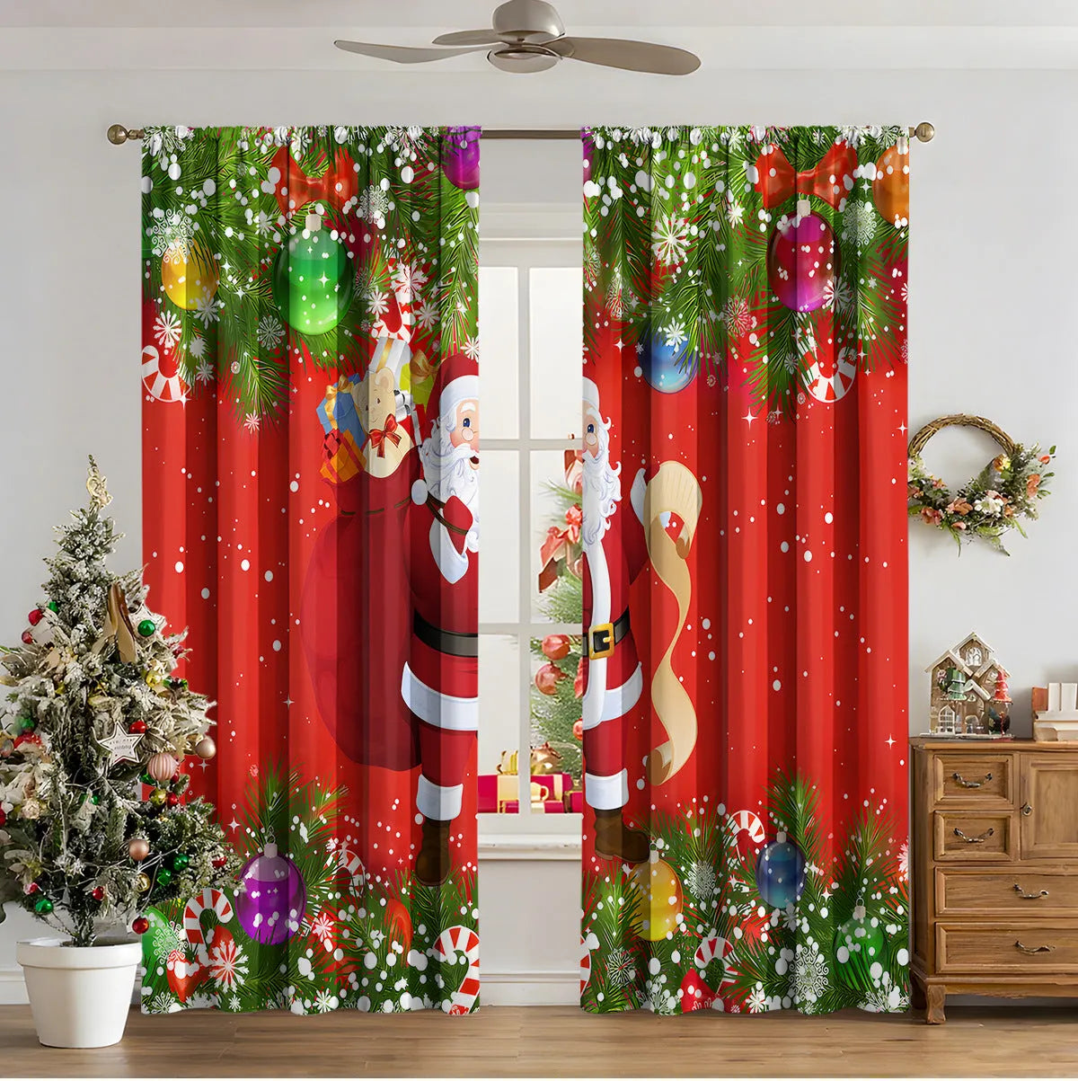 3D digital printed Christmas curtains in polyester with modern simplicity design