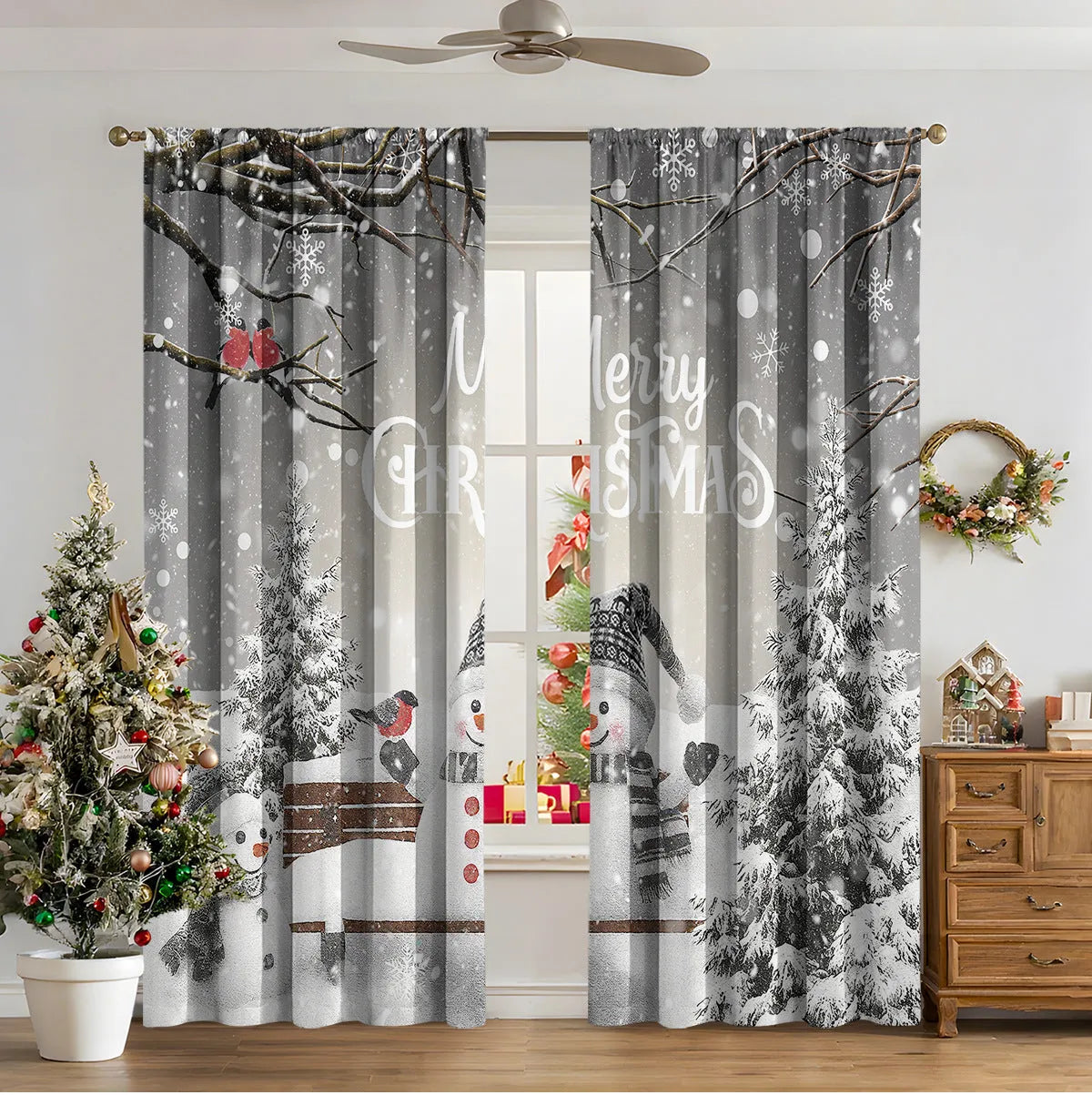 3D digital printed Christmas curtains in polyester with modern simplicity design
