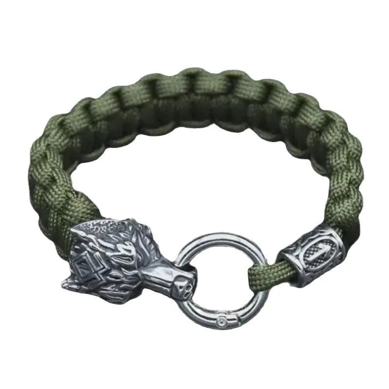 Stainless steel wolf head zodiac bracelet with retro styling and camouflage colour option
