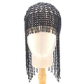 Alloy belly dance hat hair ornament with beaded tassels, 23cm wide decorative mesh
