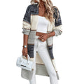 Gray women's knitted long cardigan with loose fit and long sleeves.