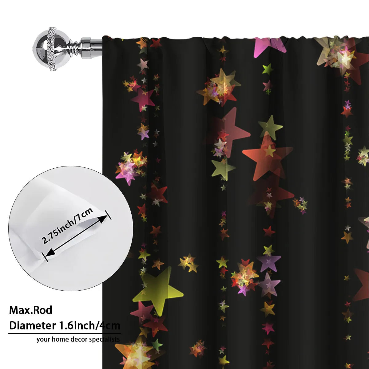 Set of two 3D digitally printed Christmas curtains with festive patterns
