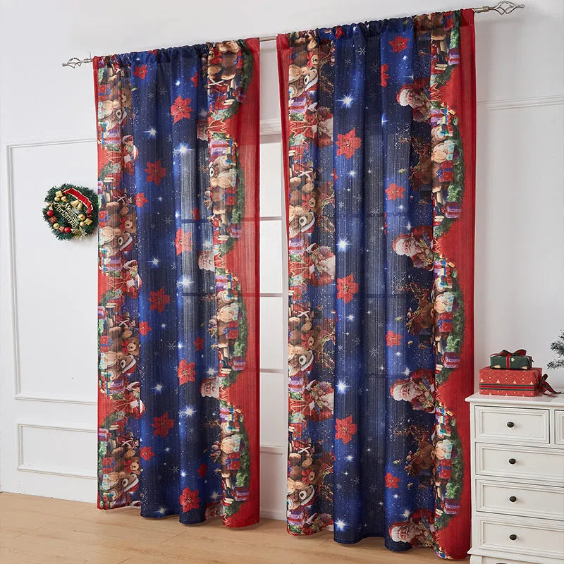 Christmas-themed printed polyester shading curtain with semi-sunshade function in rectangular shape