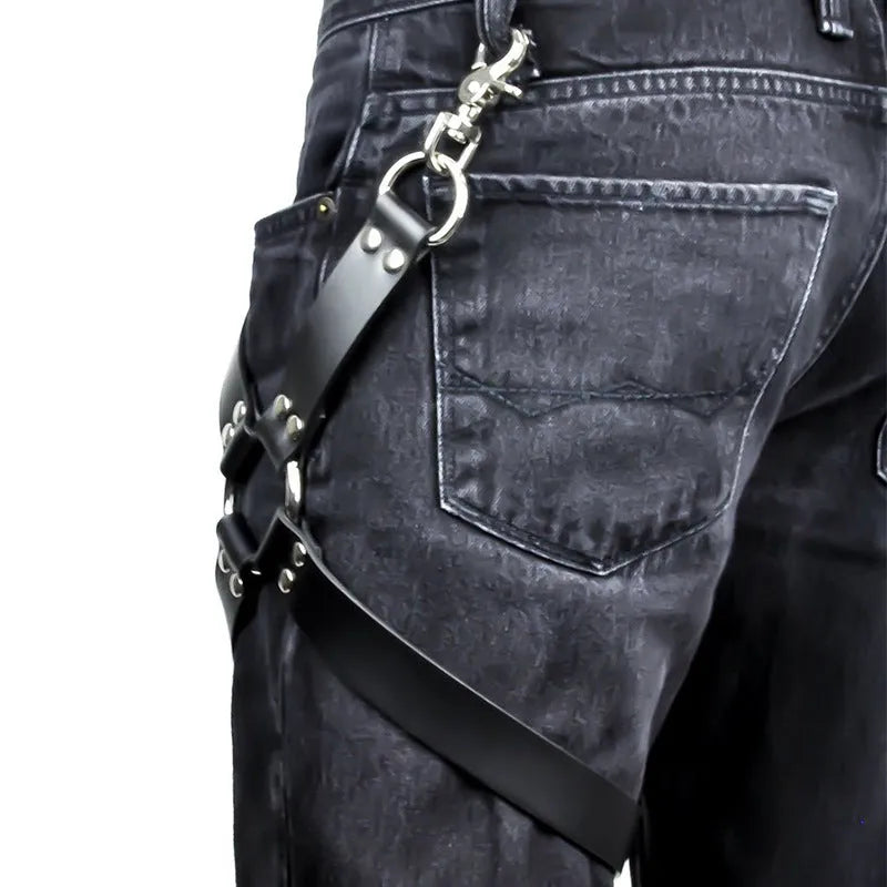 Black fashion leggings with attached PU leather contrast panels on the legs