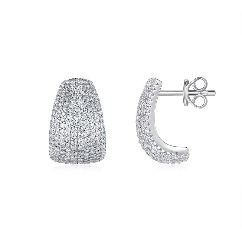Sterling silver geometric stud earrings with moissanite stones for everyday wear