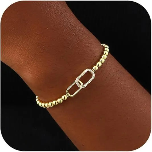 Adjustable stainless steel beaded bracelet in geometric design with round elements