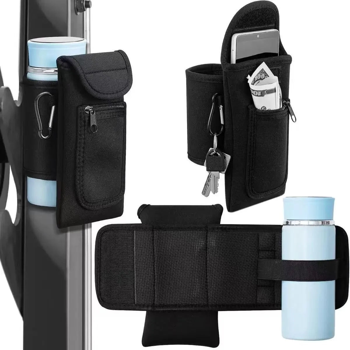 Sports bottle sleeve in cloth material with magnetic or carabiner clip available in multiple colours for outdoor fitness