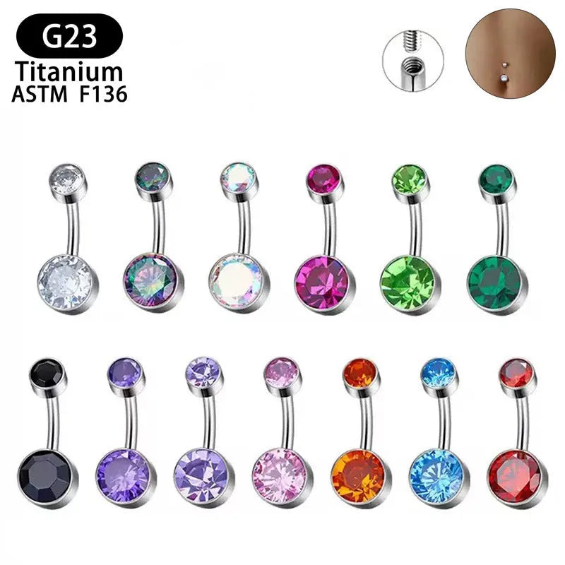 Titanium alloy double-headed zircon navel stud in geometric shape with internal thread