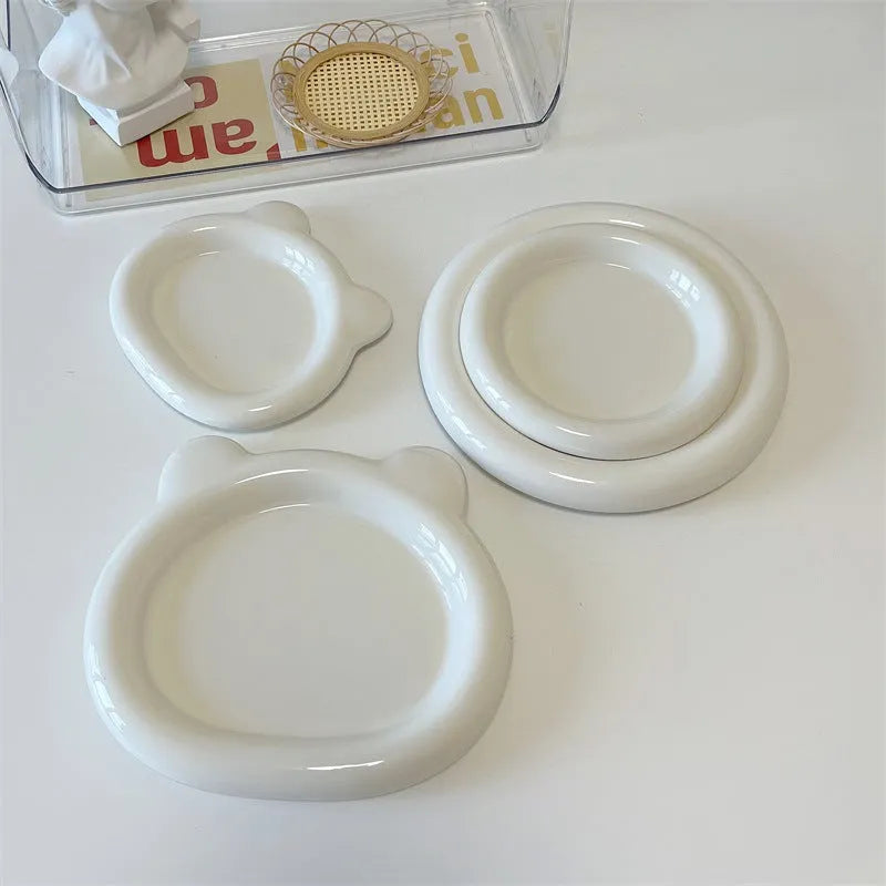 White round porcelain plate with black bear doodle design available in 15cm and 20cm sizes