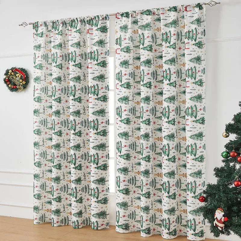 Christmas-themed printed polyester shading curtain with semi-sunshade function in rectangular shape