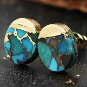 A pair of handmade bohemian style stud earrings made from irregular-shaped natural stone in colour ER1031.