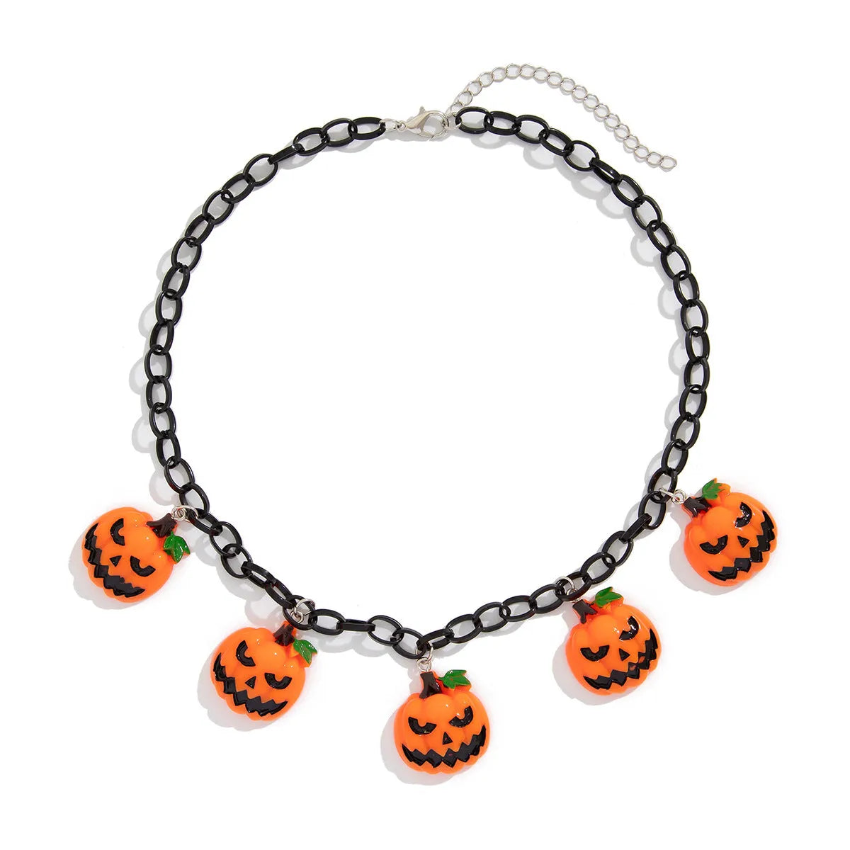 Mixed colour cartoon ghost and pumpkin acrylic pendant on a chain for Halloween.
