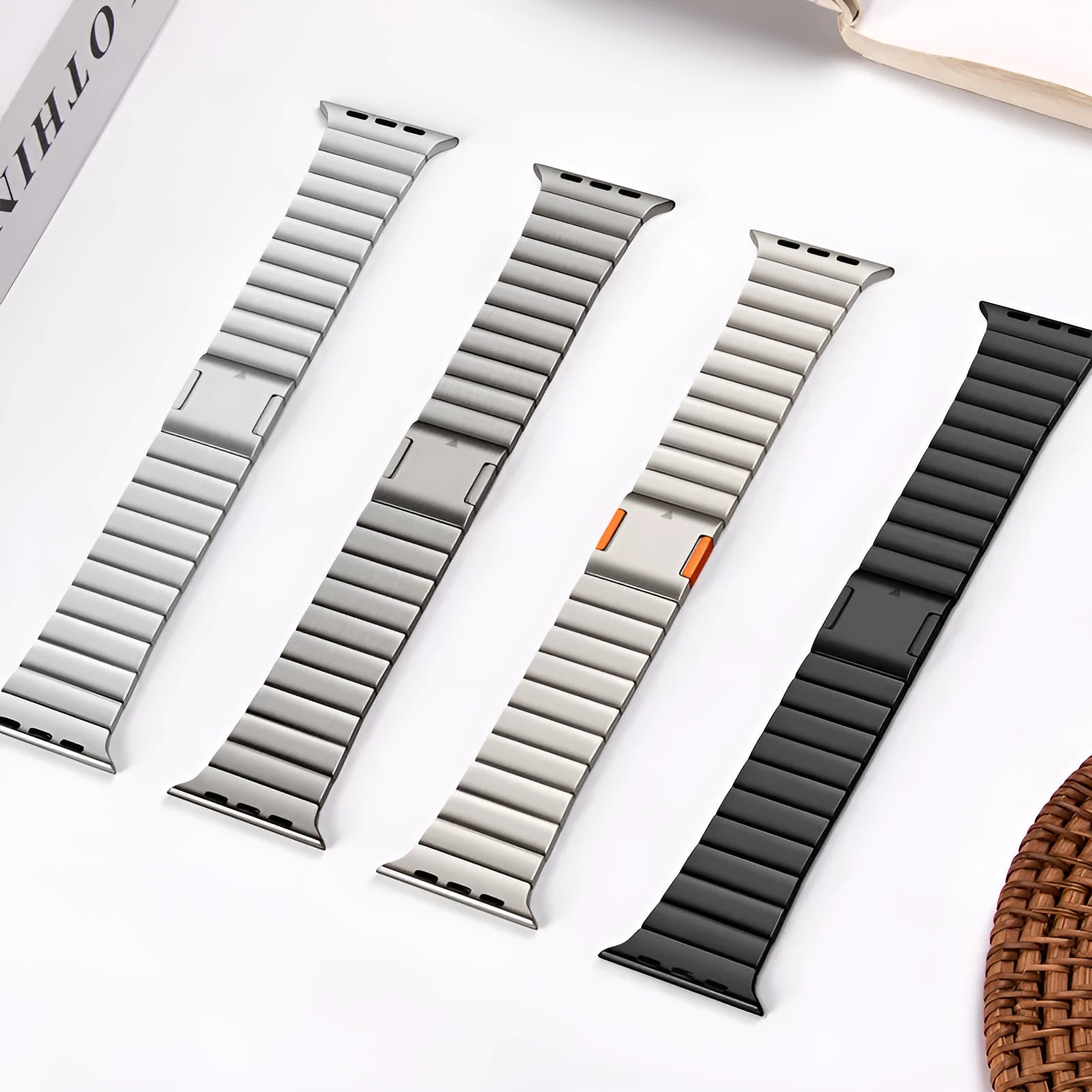 Stainless steel magnetic watch strap in black and silver for Apple Watch 42mm to 49mm sizes