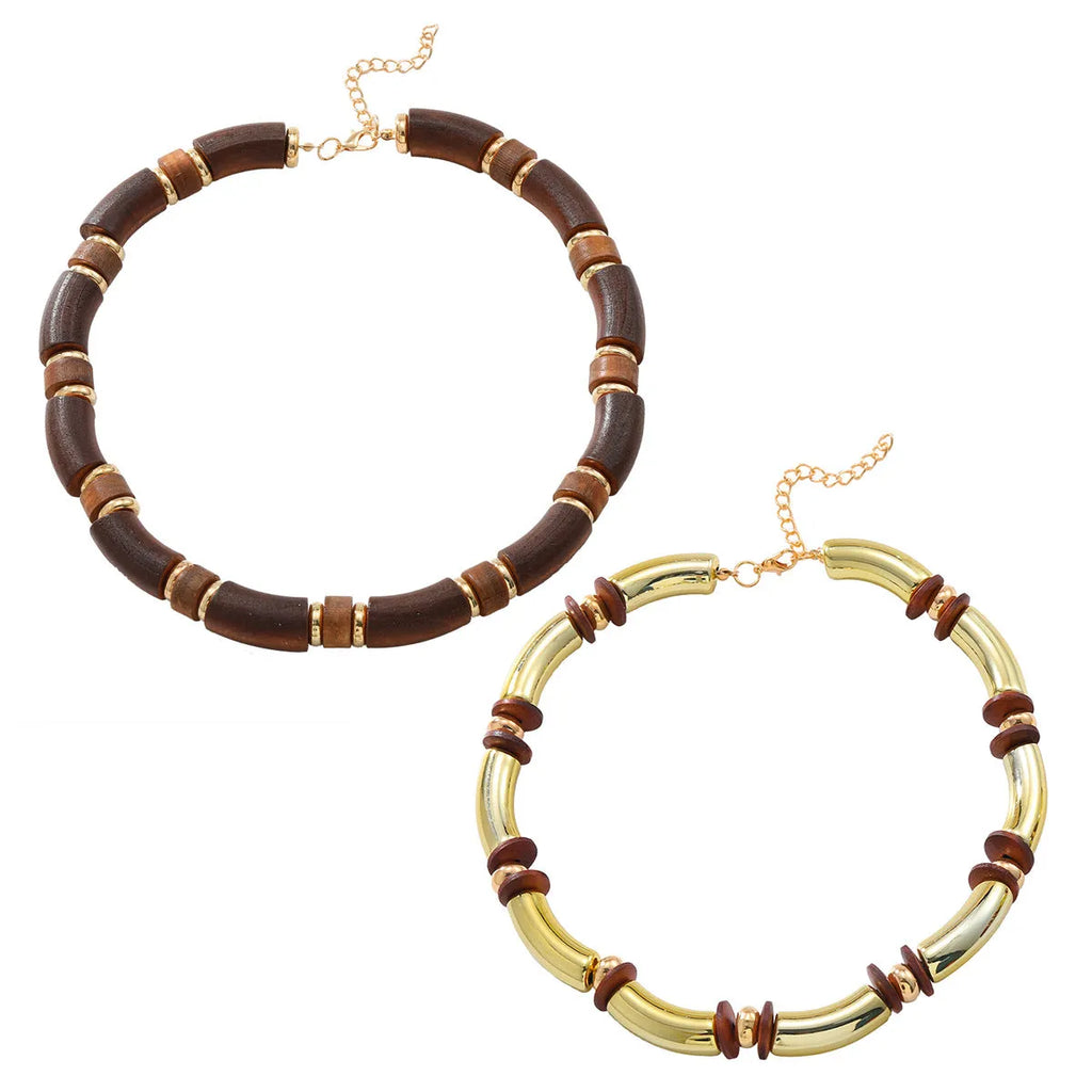 Women's layered alloy necklace and bracelet set with round pendants and regular chain design