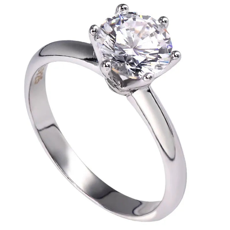 White gold plated six-claw zircon ring geometric design unisex jewellery