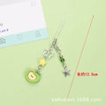 Plastic resin iPhone charm bag pendant keychain with fruit patterns including apple core and strawberry designs