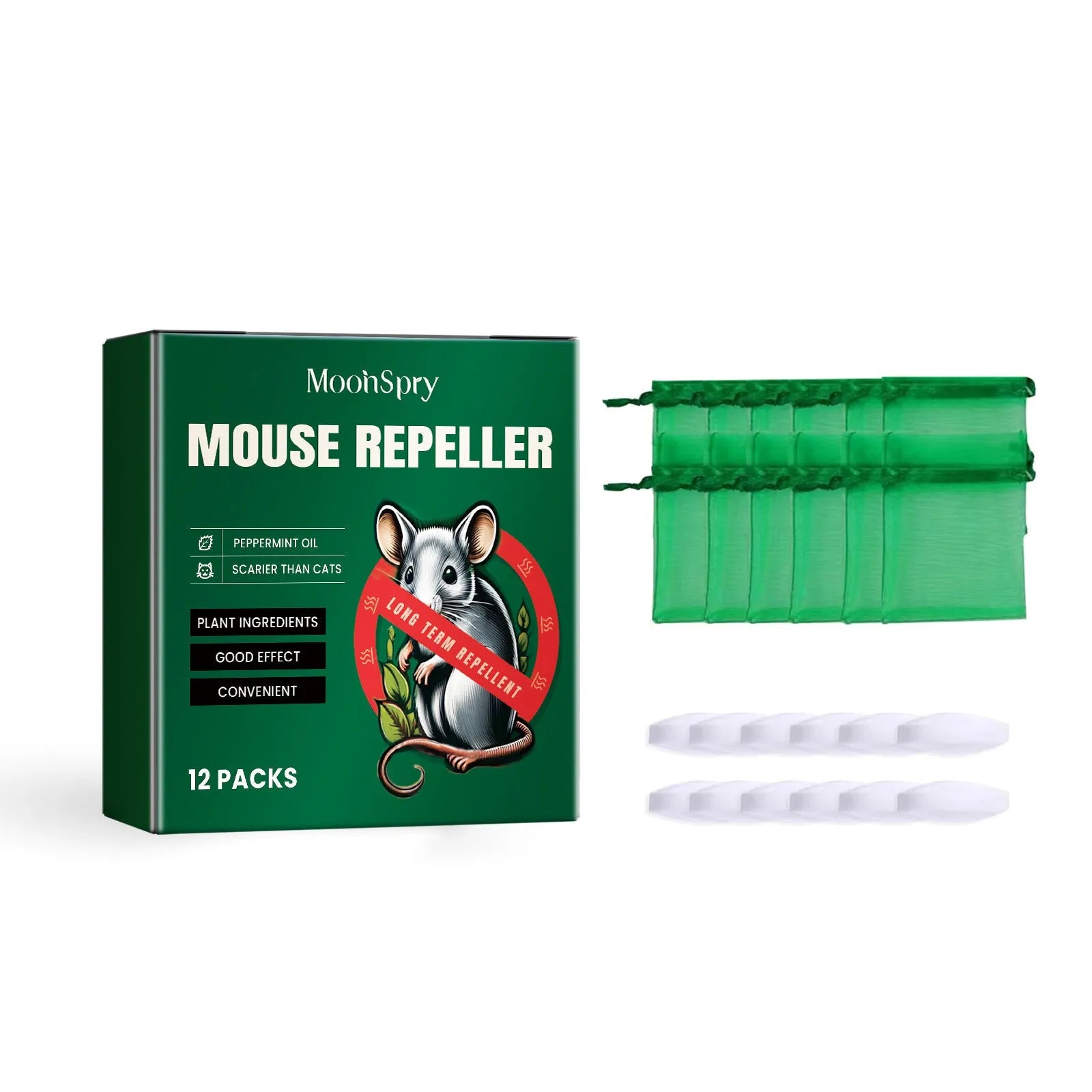 60ml bottle of natural rat repellent spray with essential oils for home and car use.