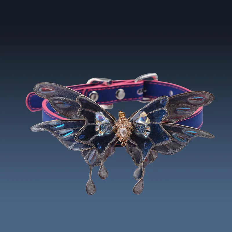 Temperature change purple butterfly rhinestone necklace collar with alloy chain for men and women