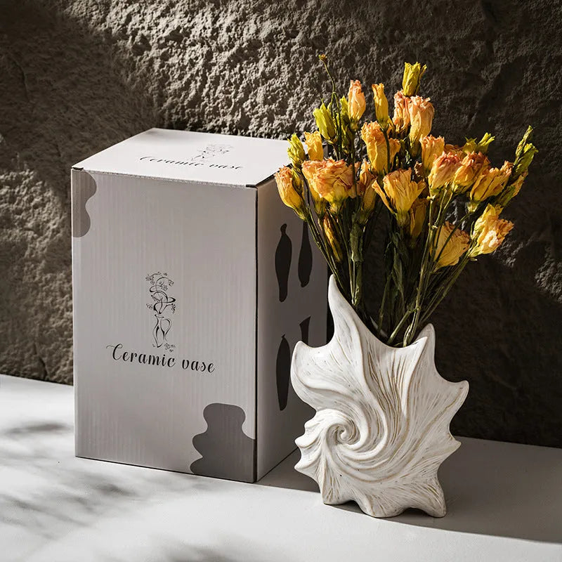 French art ceramic vase with coloured glaze in European retro style, hexagon or round shape