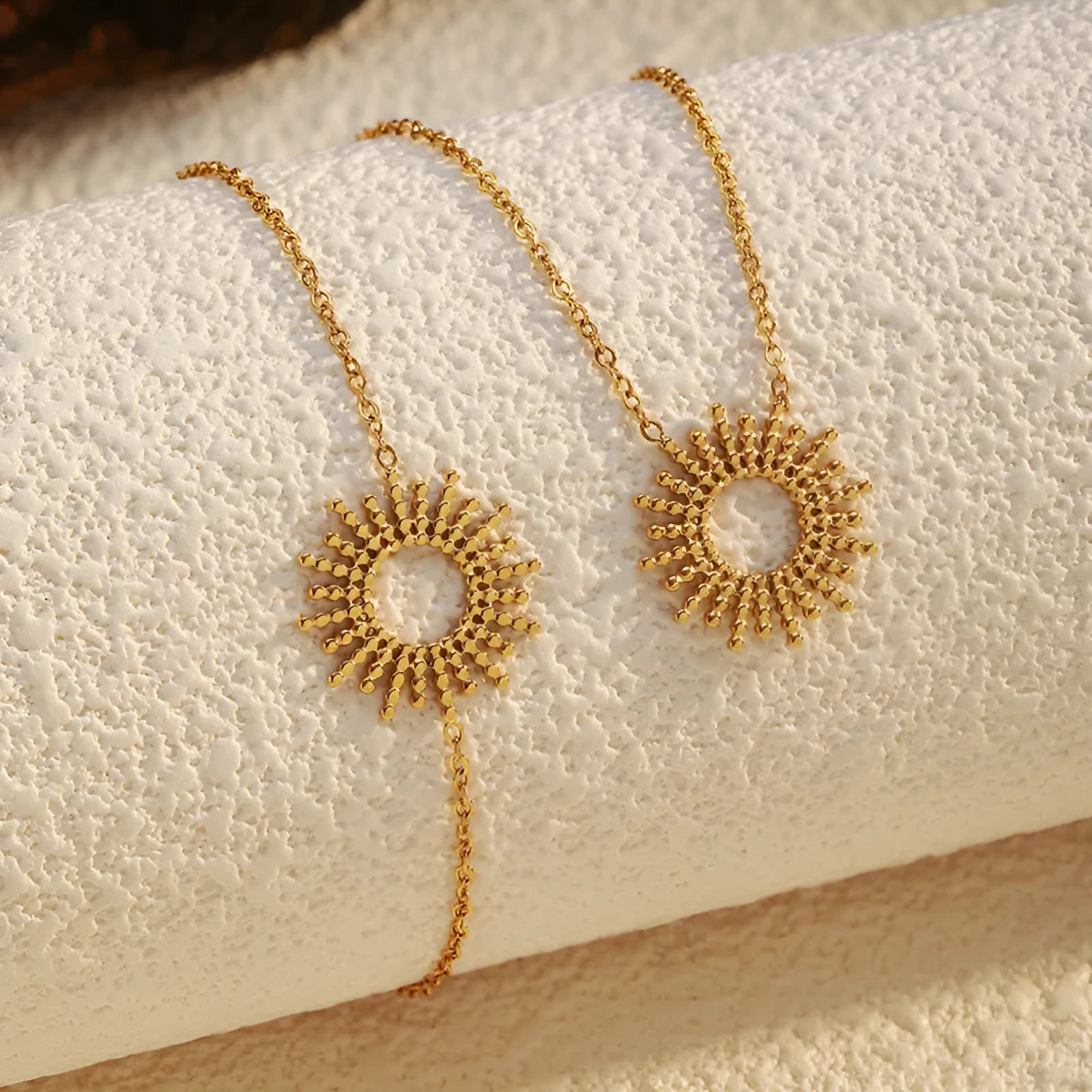 SUNFLOWER series 14K gold-plated geometric link necklace and bracelet set for women