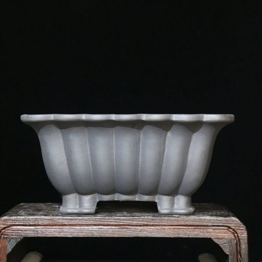 Purple sand ceramic square bonsai pot with classical styling for desktop plant display