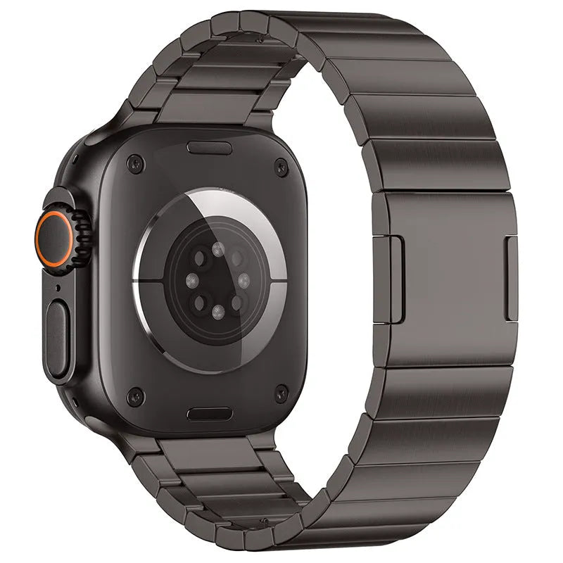 Stainless steel magnetic watch strap in black and silver for Apple Watch 42mm to 49mm sizes