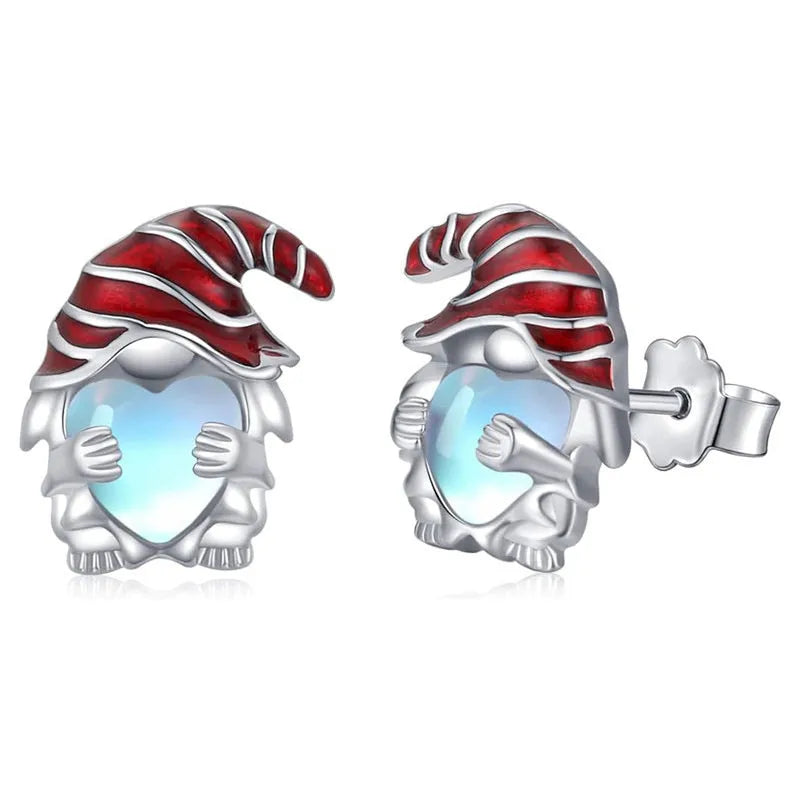 Women's heart-shaped earrings with Santa Claus design in white gold colour