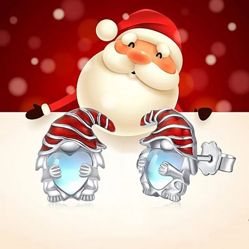 Women's heart-shaped earrings with Santa Claus design in white gold colour