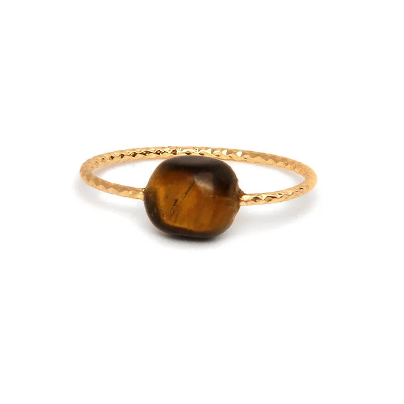 Women's coloured agate ring with geometric design showing natural stone variations
