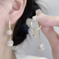 Silver women's drop earrings with tassel ball and rhinestone ball confession balloon design