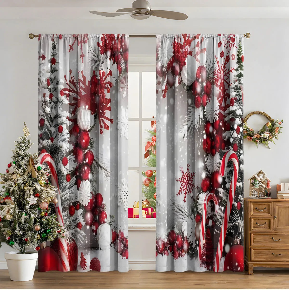 3D digital printed Christmas curtains in polyester with modern simplicity design