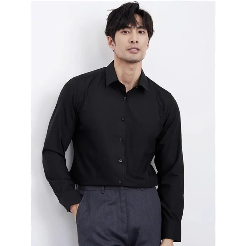 Men's wine red slim fit long sleeve shirt in polyester blend fabric