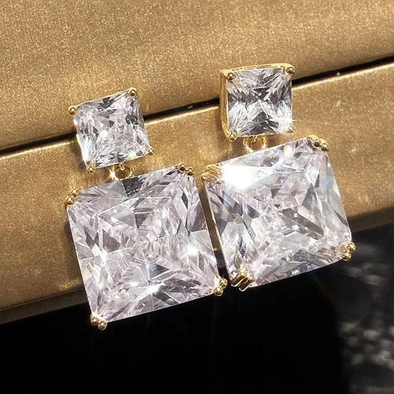 Women's copper geometric square earrings with quadrilateral design in white gold and gold colour options