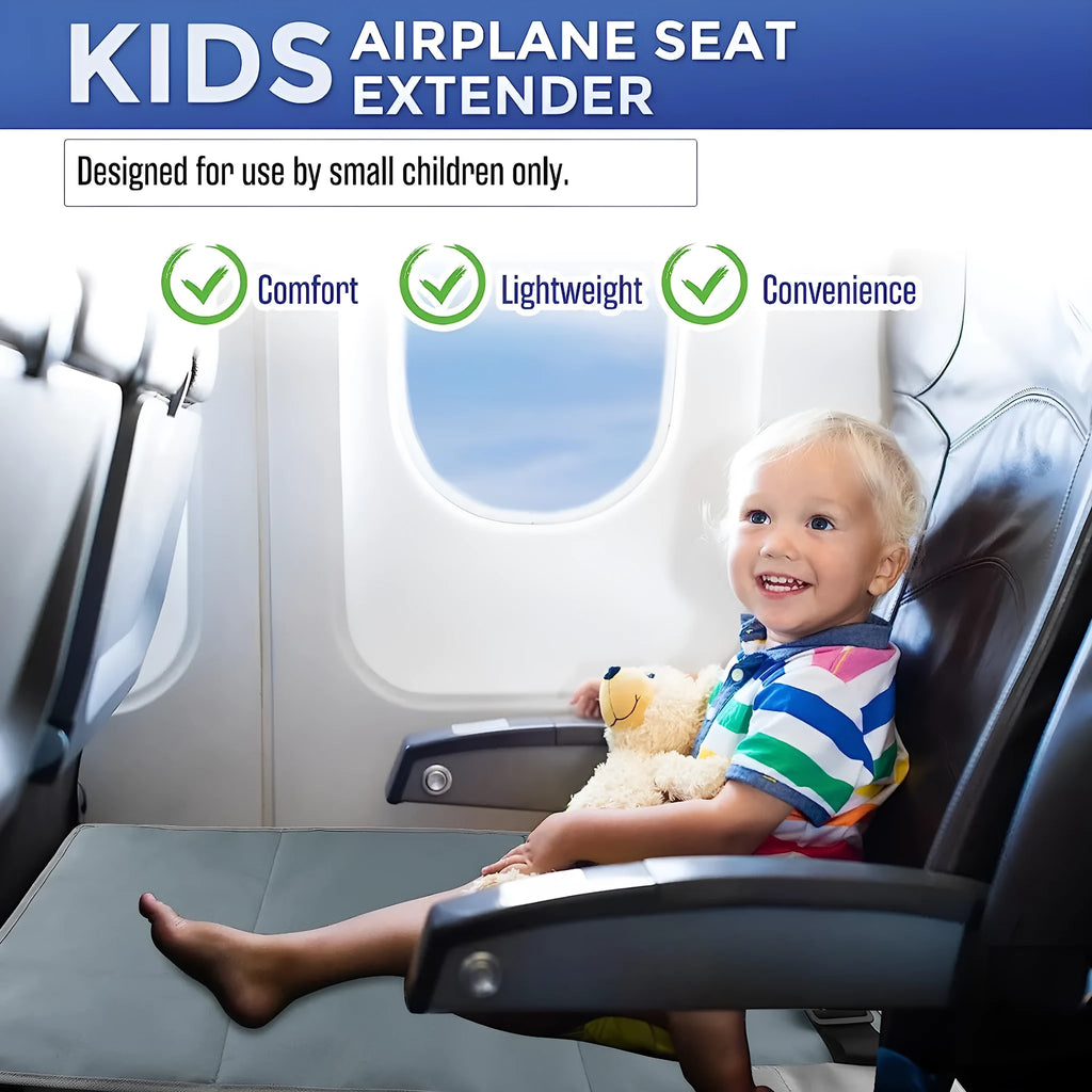 Portable children's aircraft pedal seat extender with drawstring pocket in blue colour