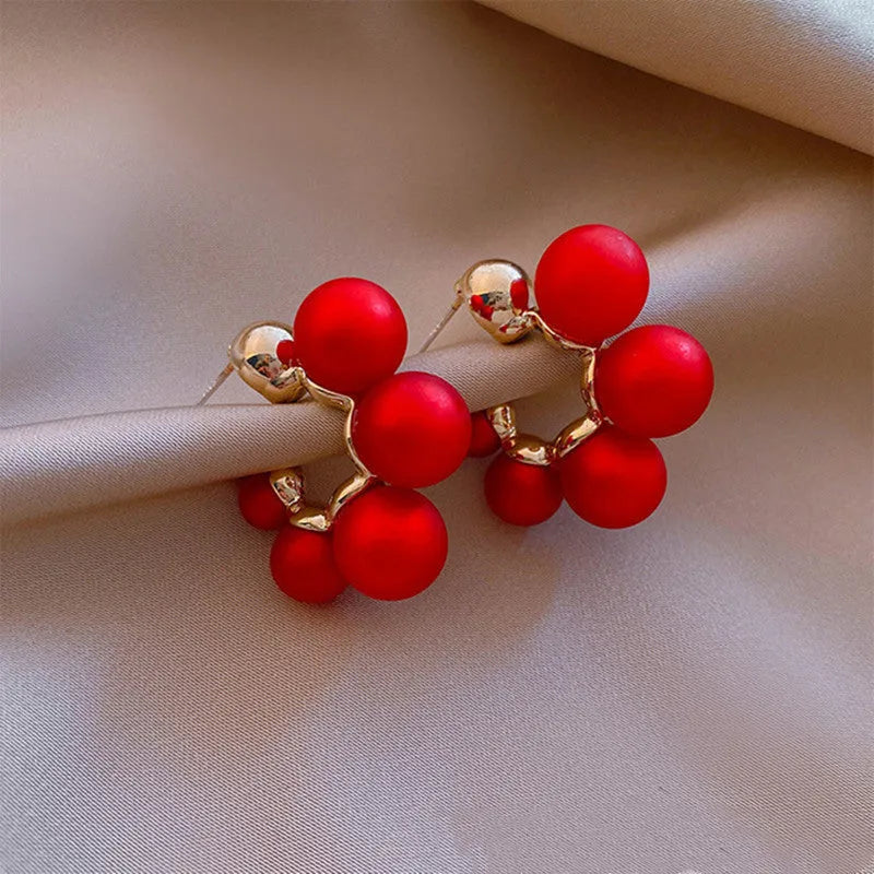 Red bell-shaped alloy earrings for women with post back fastenings