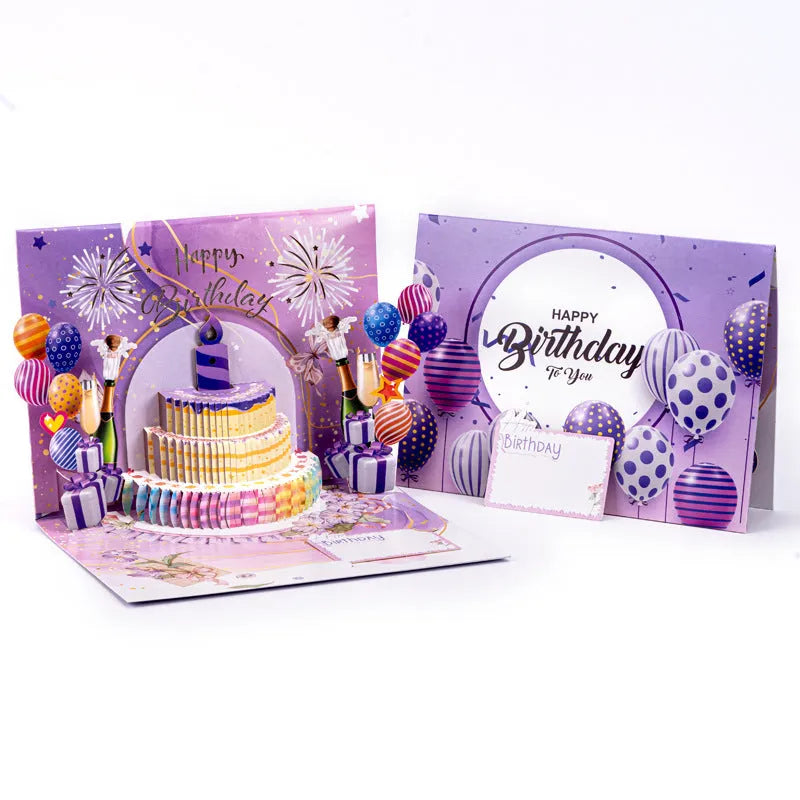 3D pop-up cake greeting card with Chinese ink style artwork, showing dimensional depth