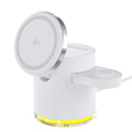 Magnetic three-in-one wireless folding charger in ivory white showing phone, watch and earphone charging simultaneously