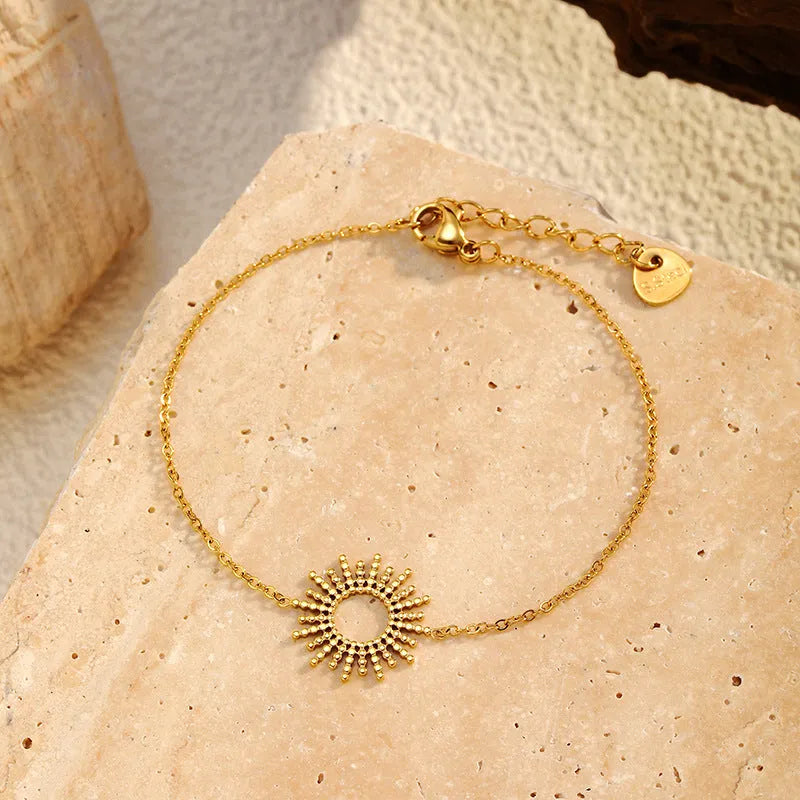 SUNFLOWER series 14K gold-plated geometric link necklace and bracelet set for women