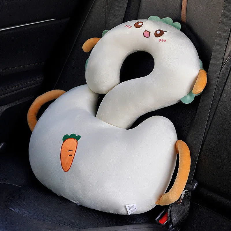 65cm square cartoon animal cushion pillow showing six design options including capybara, cat, dinosaur and rabbit