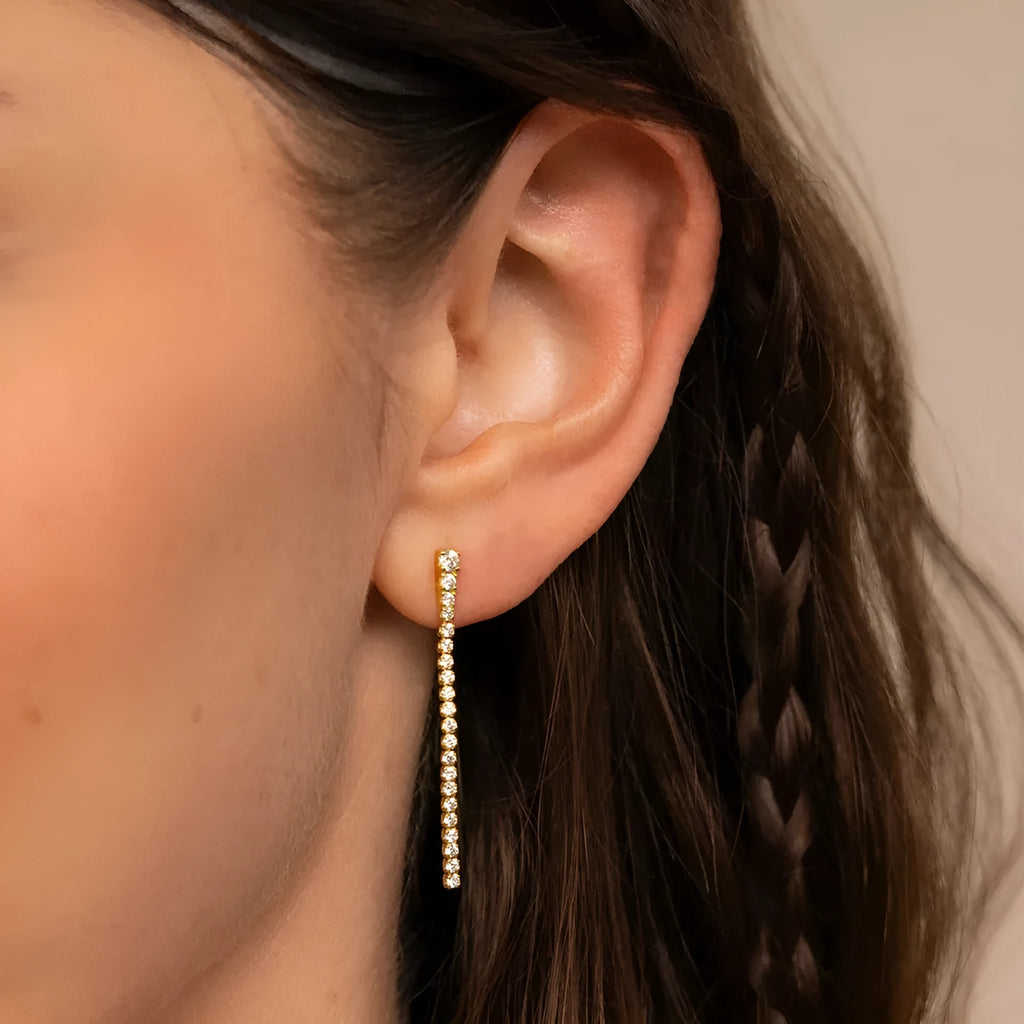 Women's geometric zircon earrings in stainless steel with Chinese style line design