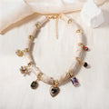 Heart shaped resin and bamboo pendant necklace with electroplated finish for women