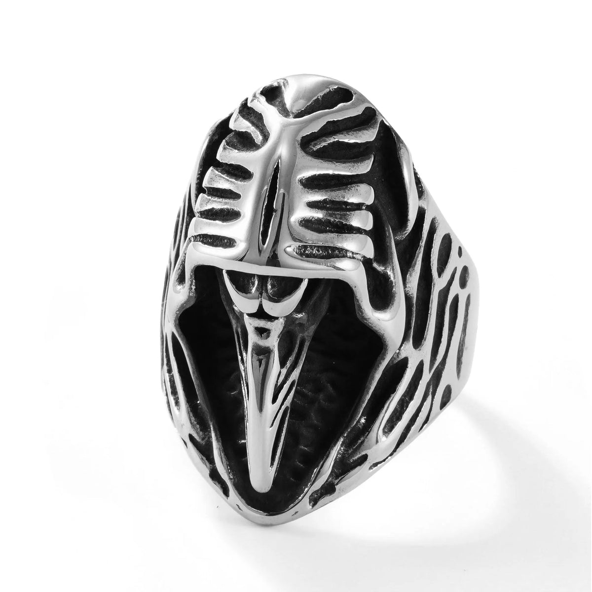 Crow stainless steel punk ring with geometric animal design in MR166 colour