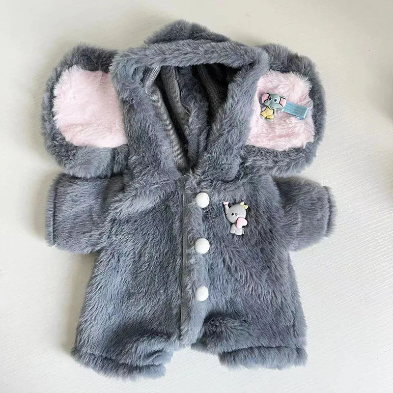 Grey elephant pattern jumpsuit for 30cm plush bear dolls