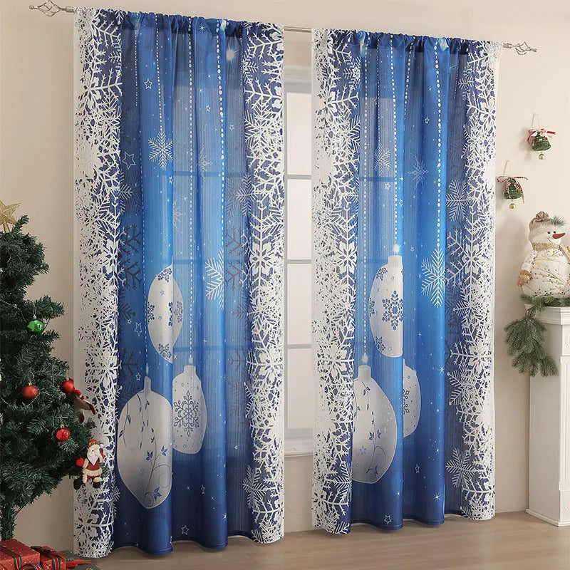 Christmas-themed printed polyester shading curtain with semi-sunshade function in rectangular shape