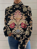 Black turtleneck sweater with 3D pattern printed design, loose fit, long sleeves