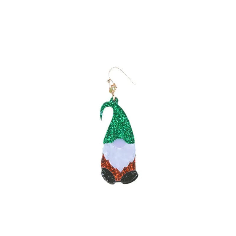 Santa Claus cartoon character acrylic earrings in red and green festive colours