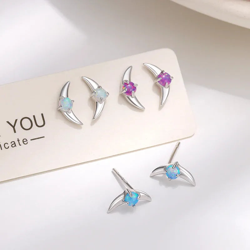 Geometric women's stud earrings in 925 silver with coloured stone accents