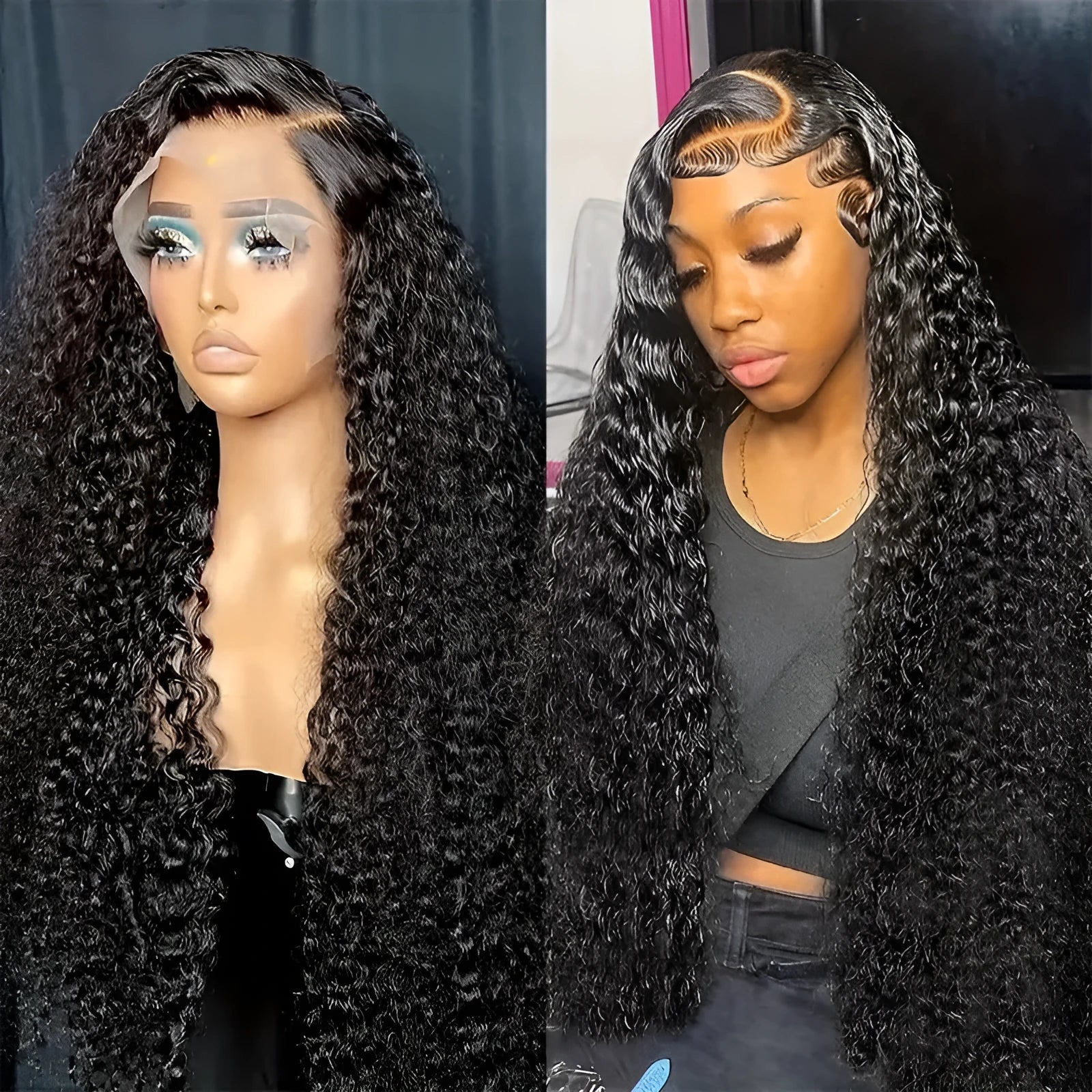 Women's fashion lace wig in small roll wound tube afro styling with side bangs