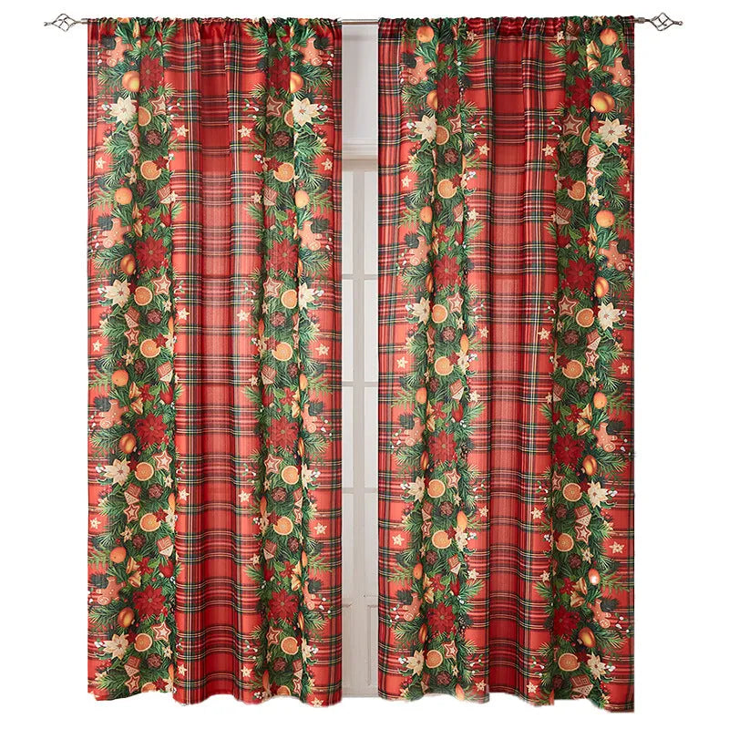 Christmas-themed printed polyester shading curtain with semi-sunshade function in rectangular shape